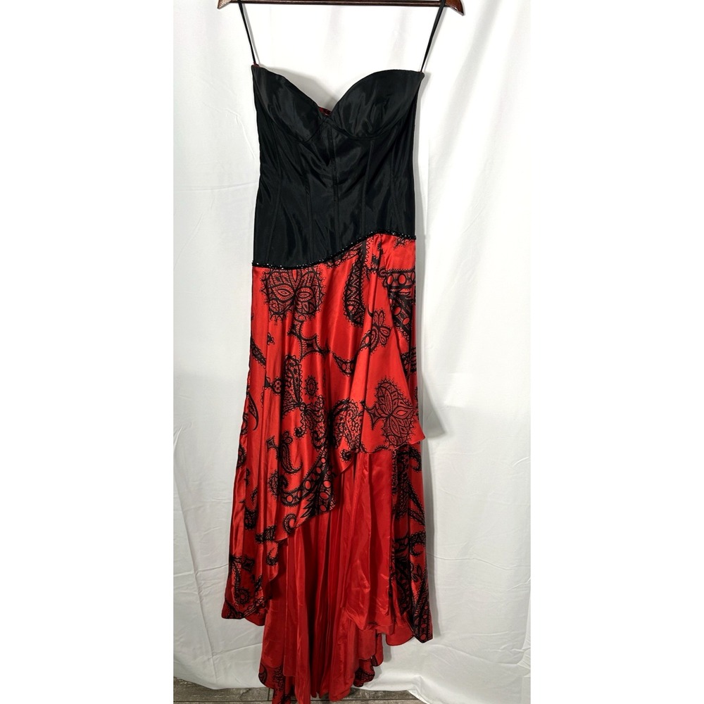 Vintage Red Black Gothic Corset Top Dress‎ Y2K Silk Witchy Vamp Prom Hoco Size 4 - Picture 7 of 16